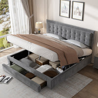 Thumbnail for Upholstered Bed King Size Bed With Slats And Headboard, Without Mattress