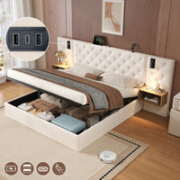 Thumbnail for King Upholstered Velvet Hydraulic Storage Bed With Reading Light