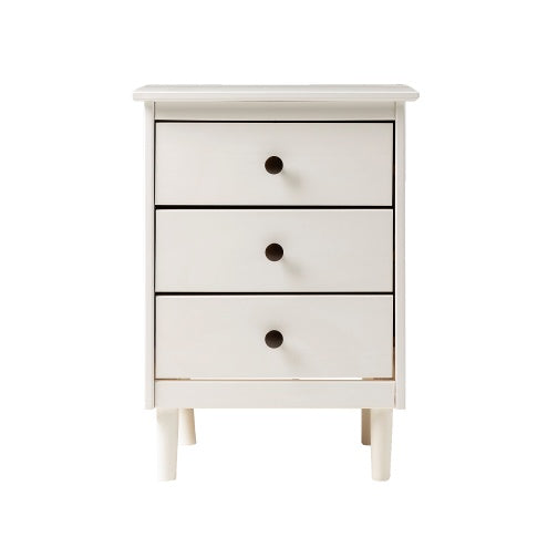 Classic 3-Drawer Solid Wood Nightstand - White