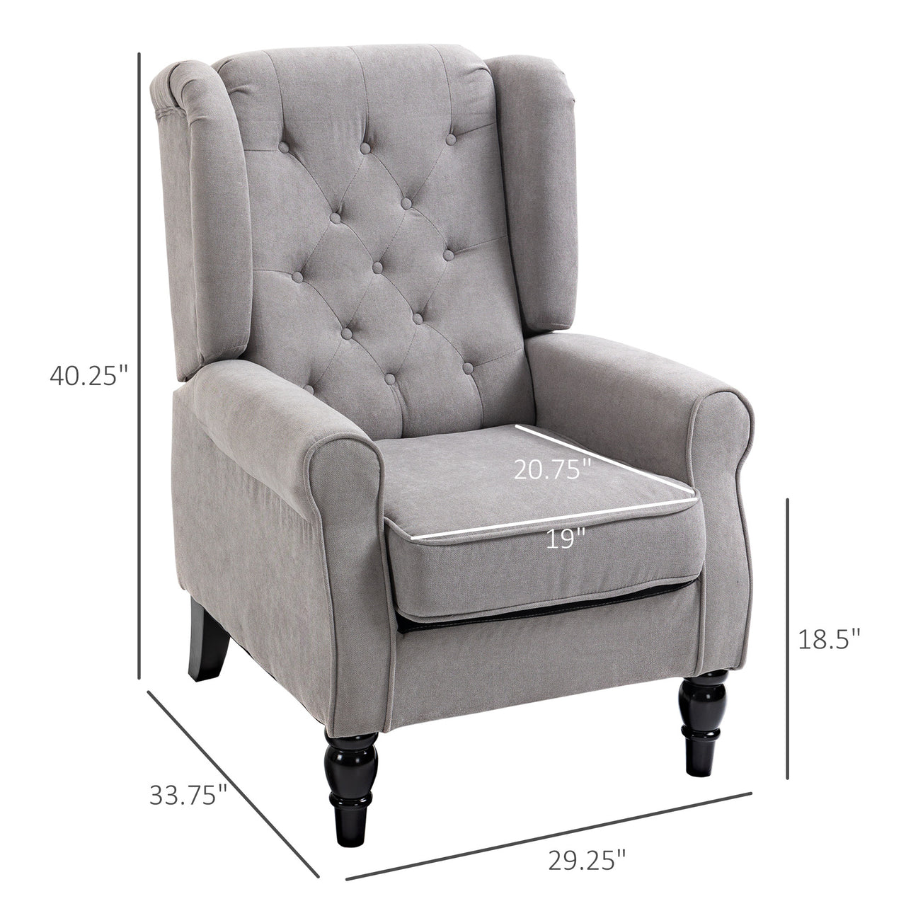 Gray Fabric Tufted Club Accent Chair With Removable Cushion