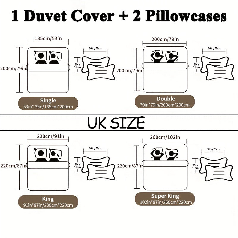 Elegant Leaf Print 3Piece Duvet Cover Set