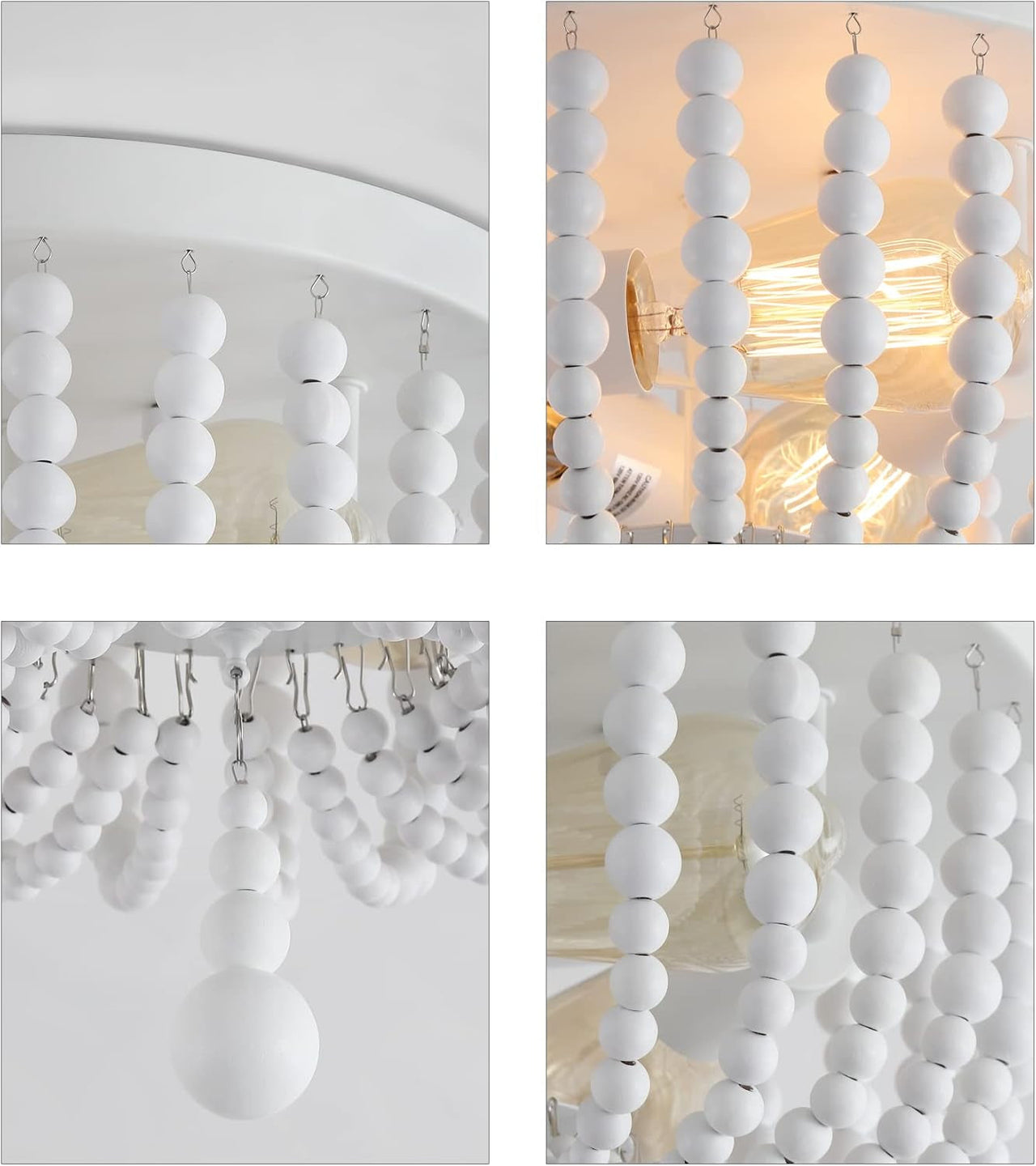 White Boho Beaded Flush Mount Ceiling Light