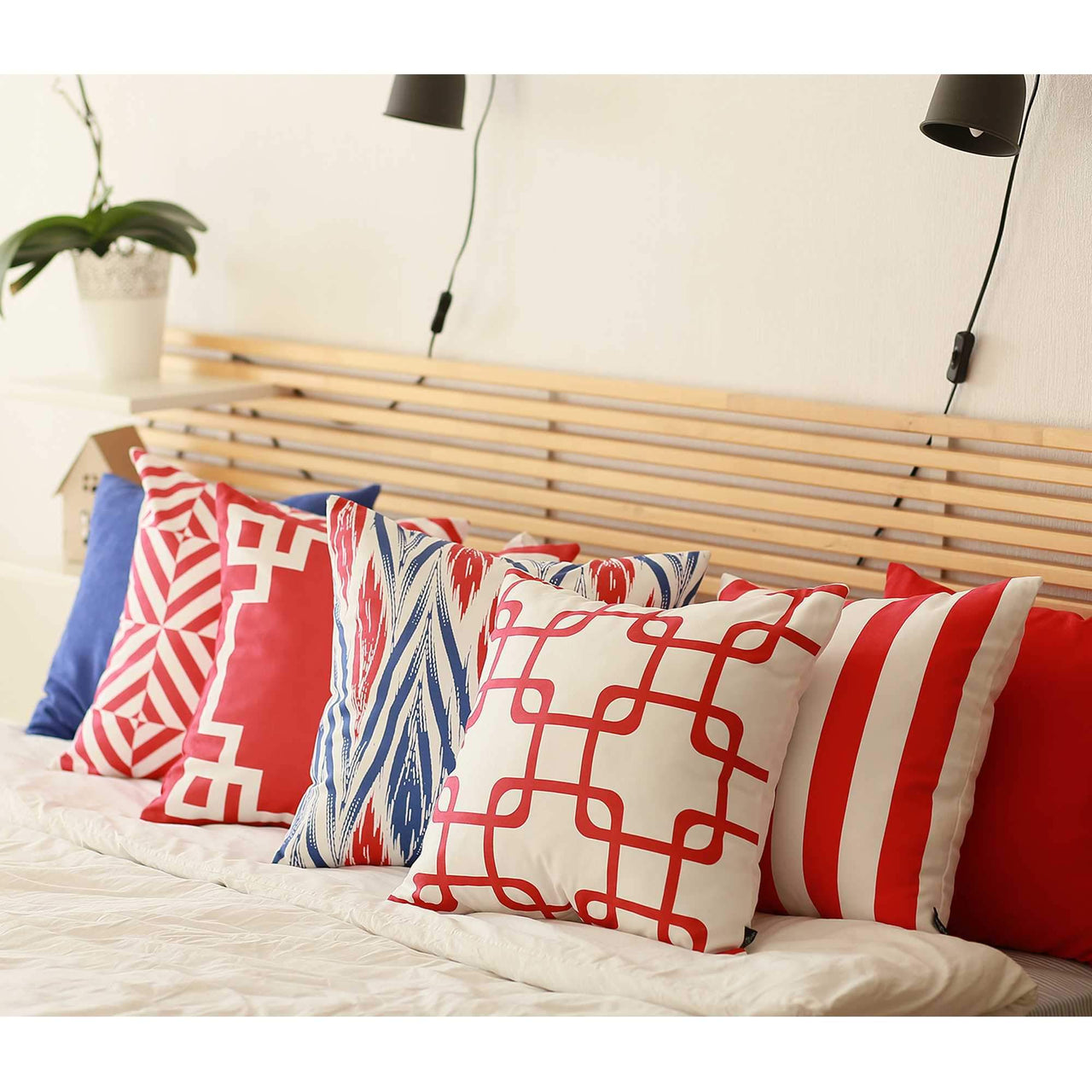 Square Red and White Geometric Decorative Throw Pillow Cover