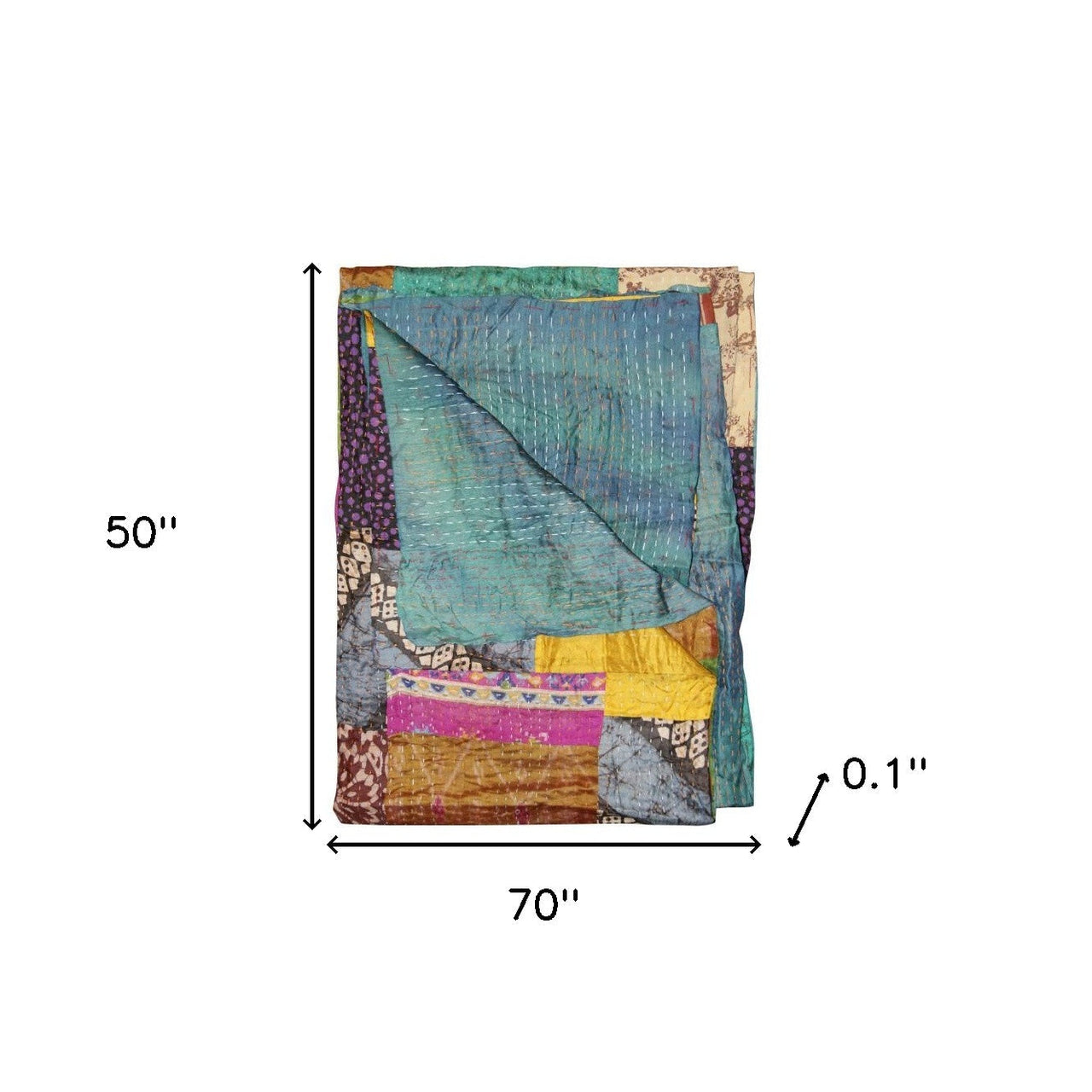 Green and White Quilted Cotton Throw Blanket