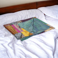 Thumbnail for Green and White Quilted Cotton Throw Blanket