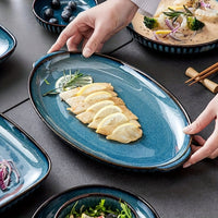 Thumbnail for Elegant Dark Blue Oval Ceramic Serving Platter