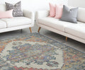 Blue and Ivory Medallion Hand Woven Distressed Area Rug