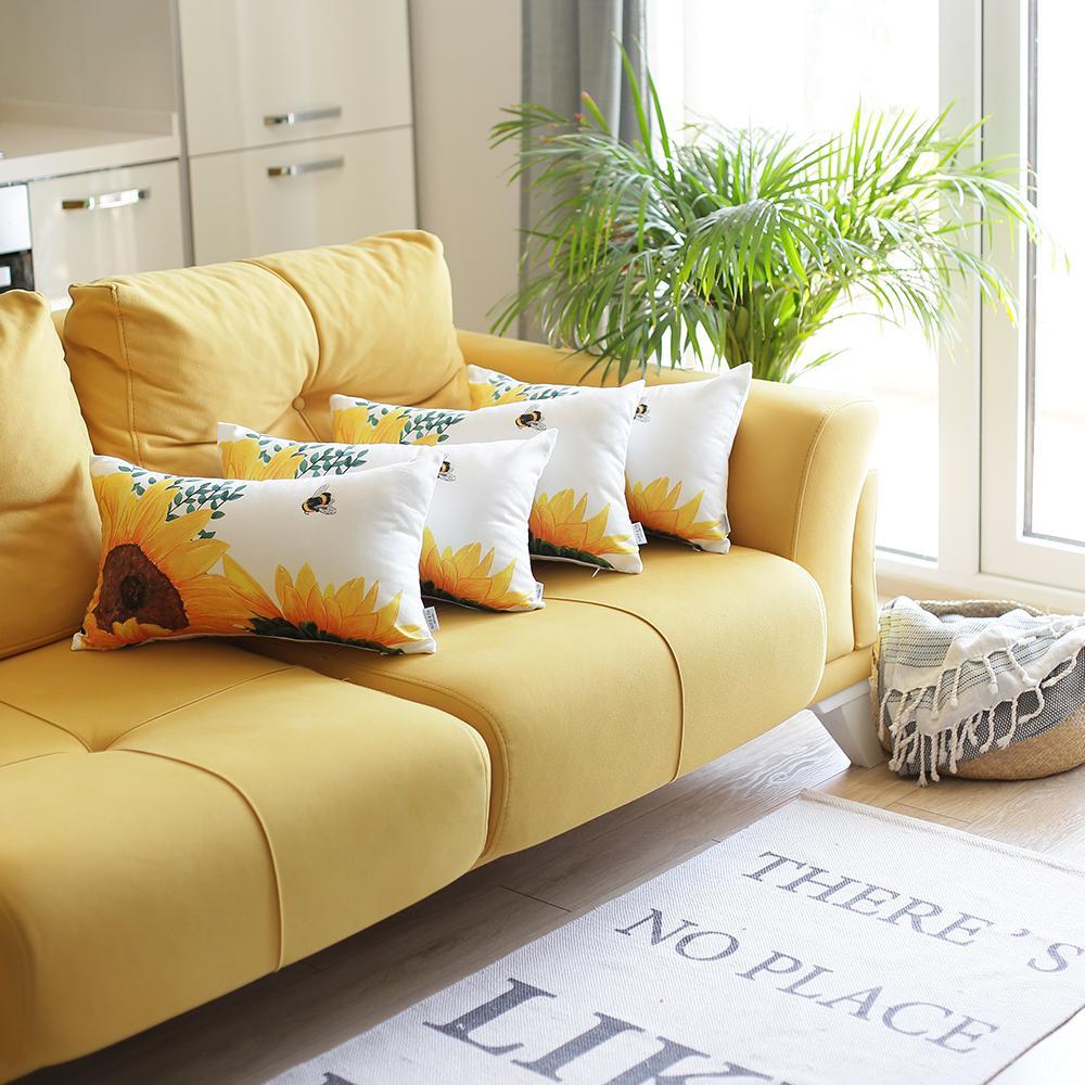 Set of 4 20inches Sunflower Bee Lumbar Pillow Cover