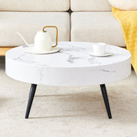 Thumbnail for White Marble-Patterned MDF Round Coffee Table With Black Metal Legs