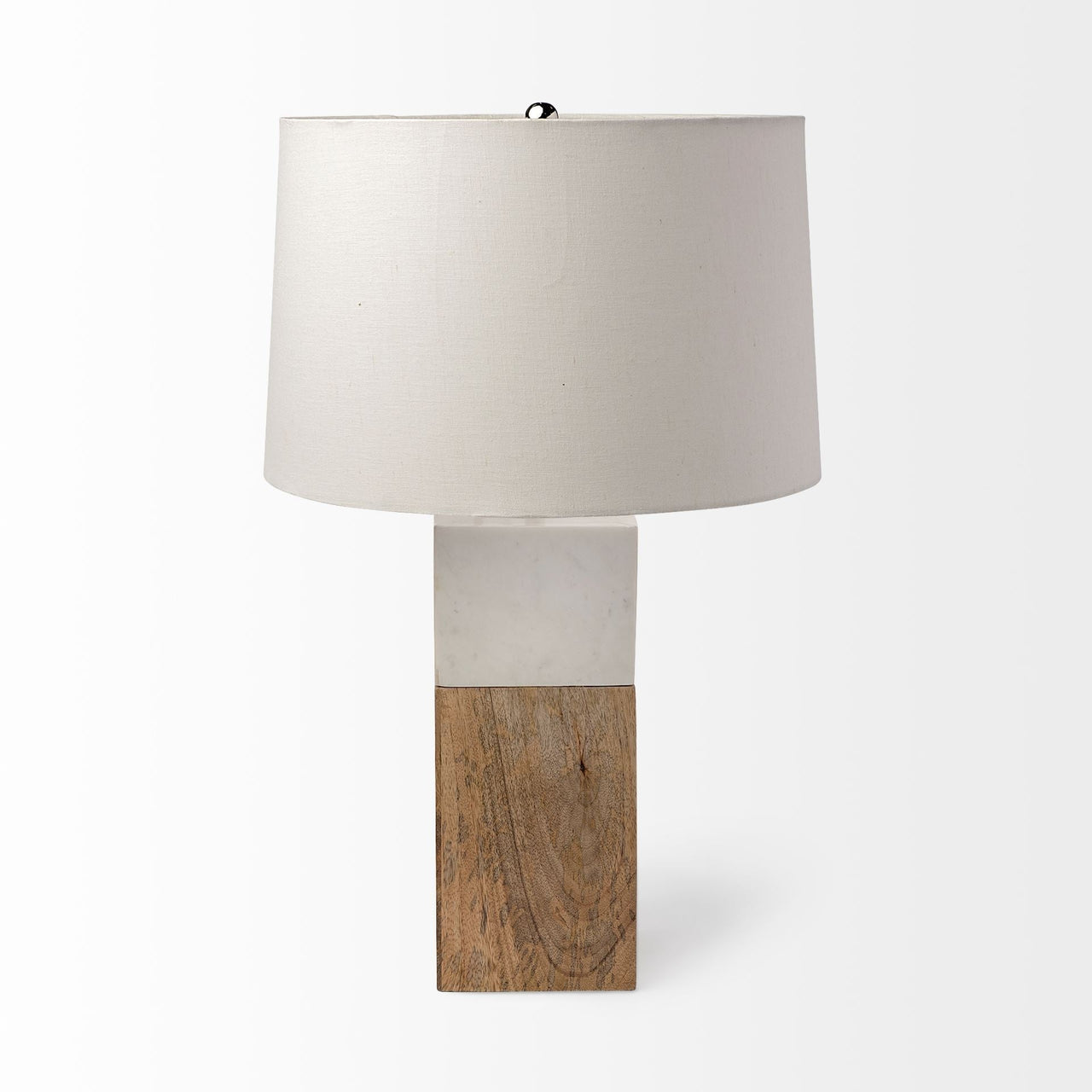 White Marble And Natural Wood Block Table Lamp