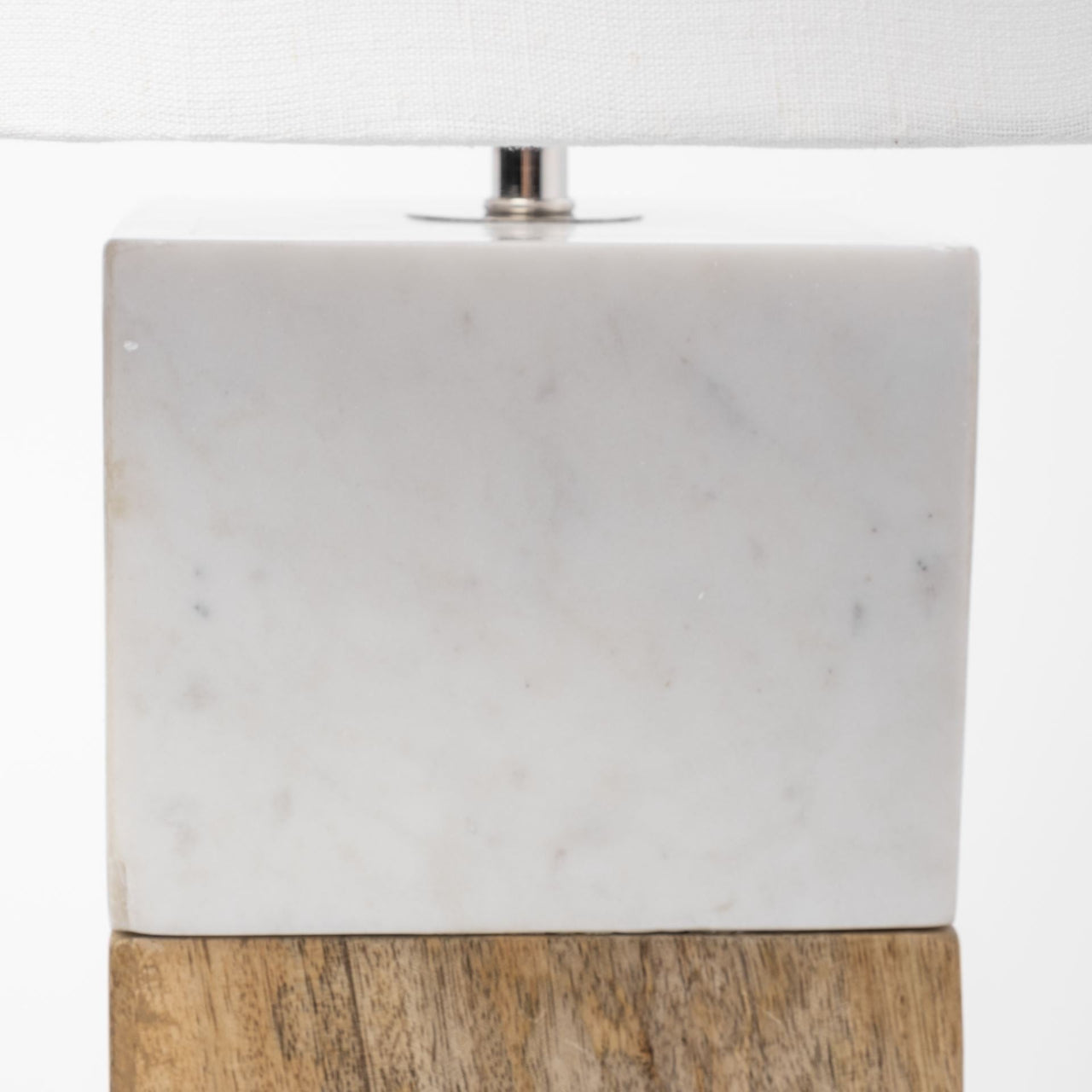 White Marble And Natural Wood Block Table Lamp