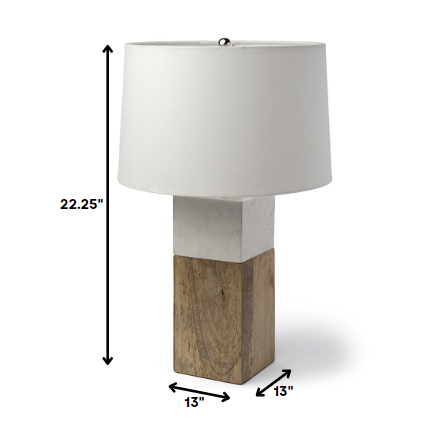 White Marble And Natural Wood Block Table Lamp