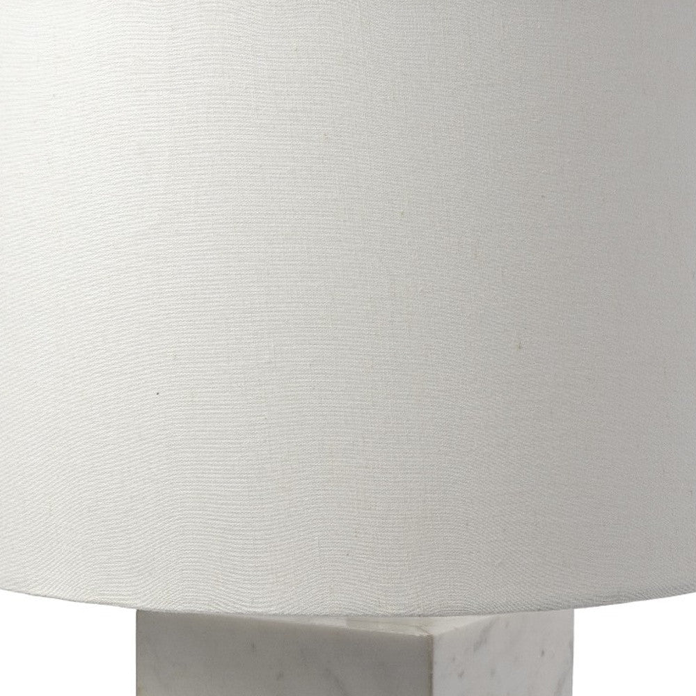 White Marble And Natural Wood Block Table Lamp