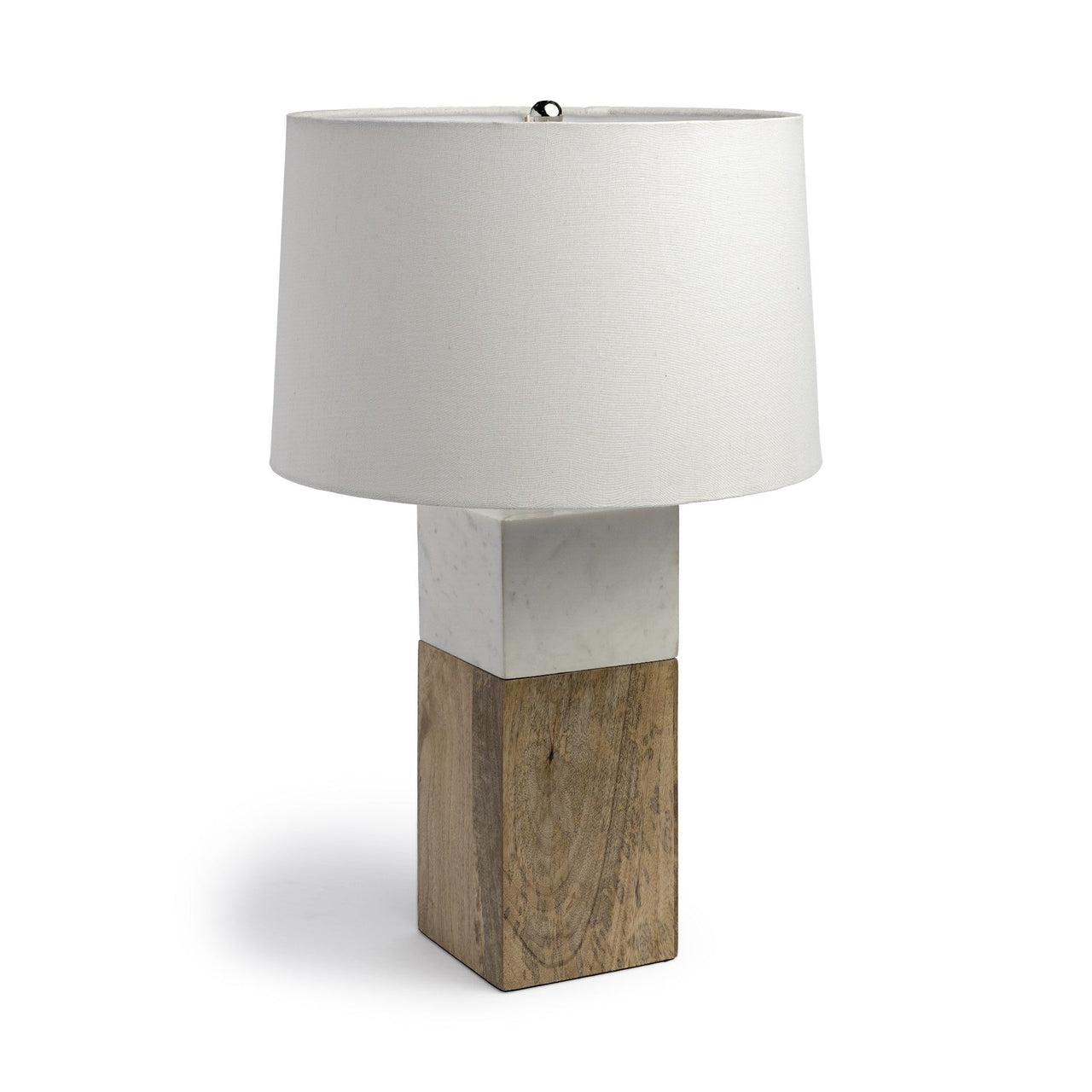 White Marble And Natural Wood Block Table Lamp