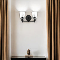 Thumbnail for Two Light Matte Black Glass Shade Wall Sconce