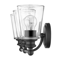 Thumbnail for Three Light Matte Black Glass Shade Wall Sconce