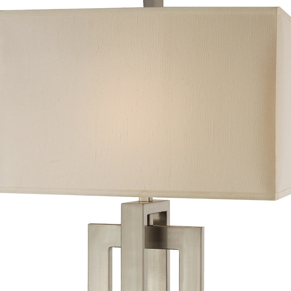 Nickel Iron Geometric Table Lamp With Ivory Shade