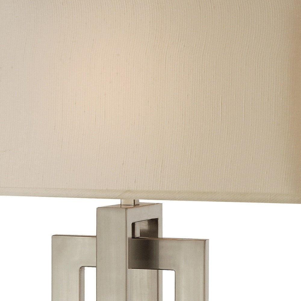 Nickel Iron Geometric Table Lamp With Ivory Shade