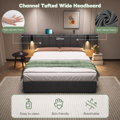 King Upholstered Bed With Charging Station