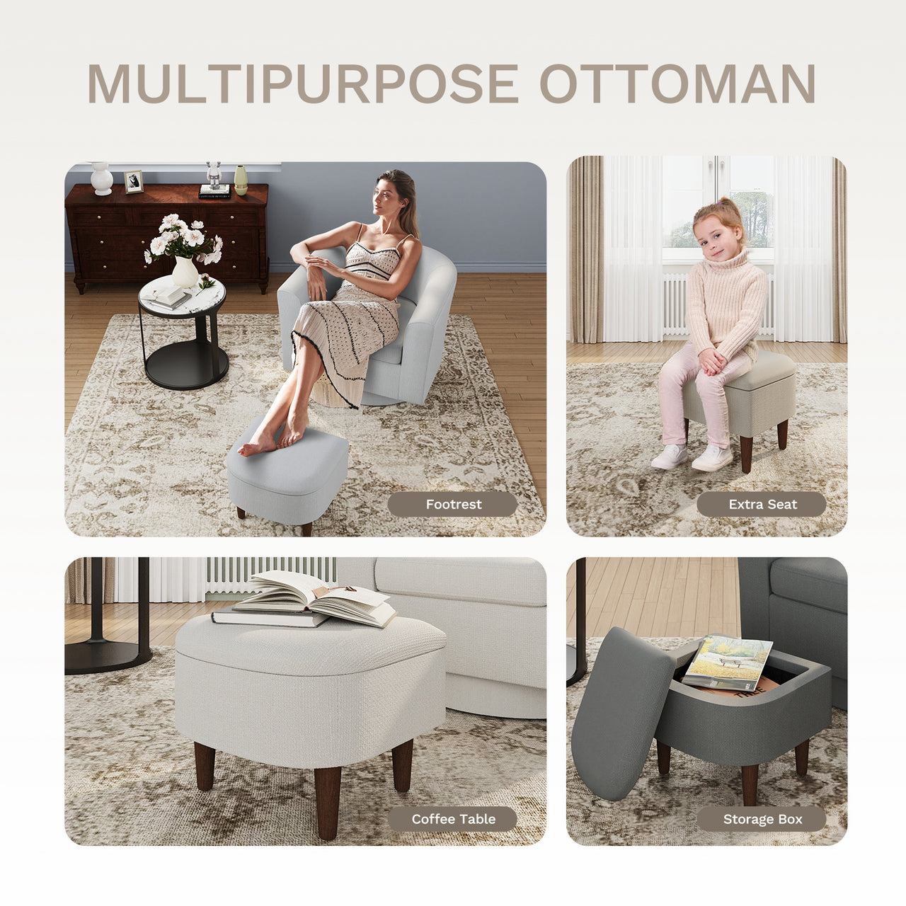 Swivel Barrel Accent Chair With Ottoman