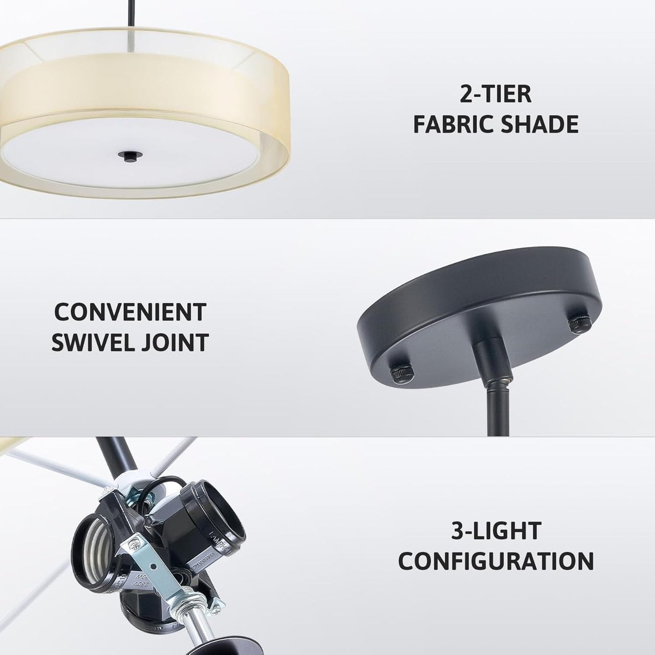 Black Drum Pendant Light 3-Light Fabric