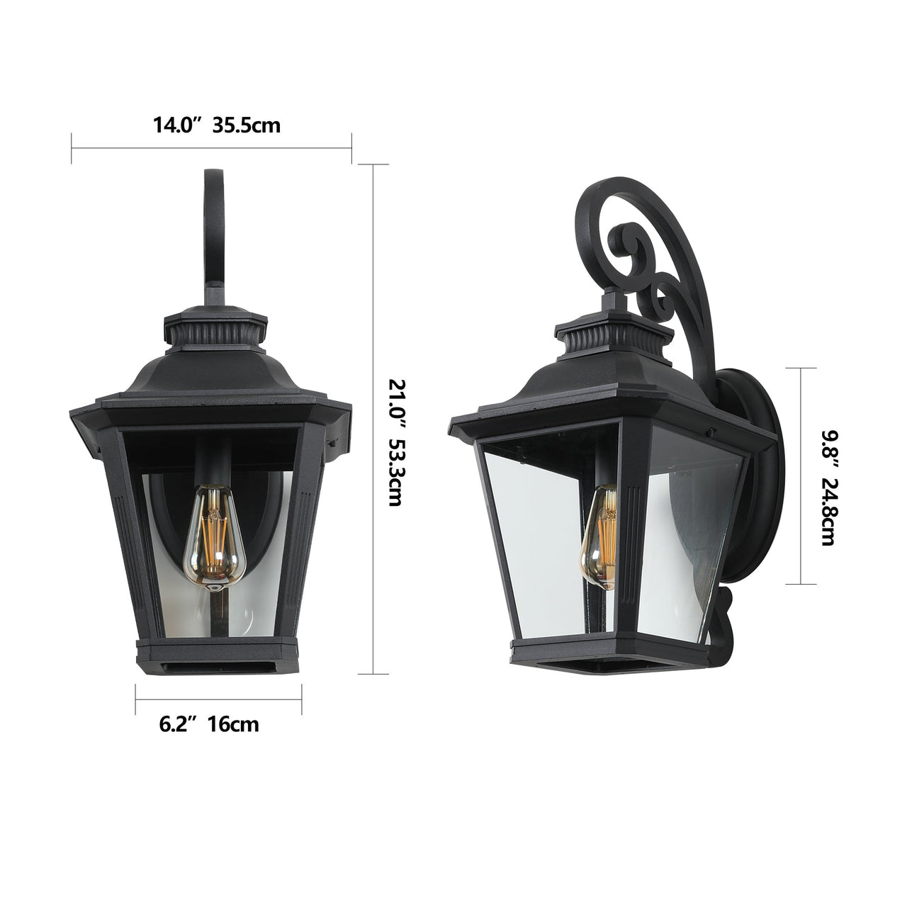 Black Waterproof Outdoor Wall Lanterns 2-Pack