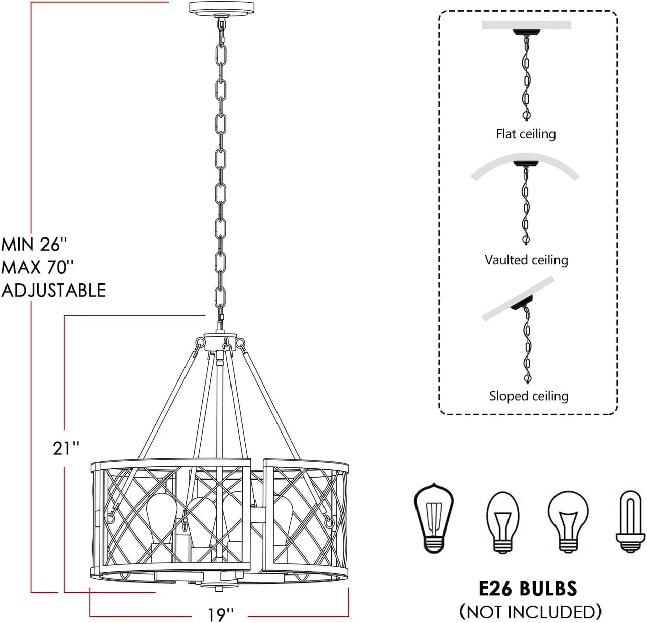 Farmhouse Chandelier - Adjustable 4-Lights
