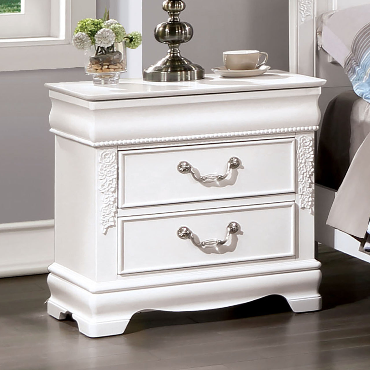 Classic White Color 1pc Nightstand, 2-Drawers