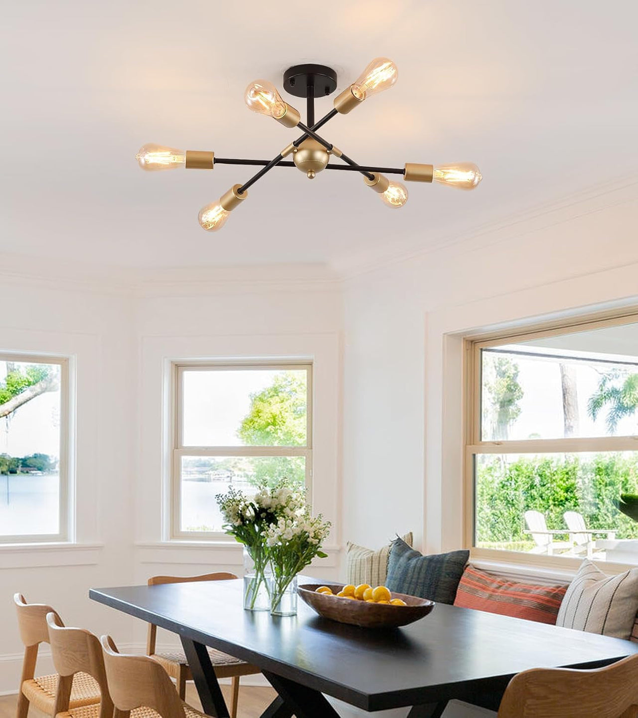 Modern Semi Flush Mount Ceiling Light Fixture Black and Gold