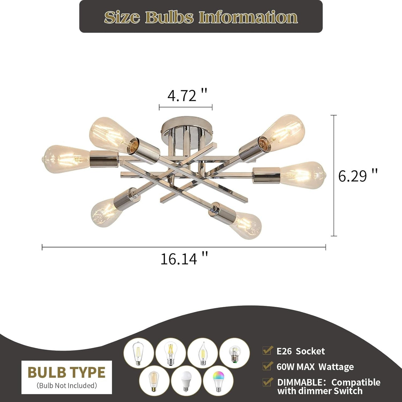 6-Lights Semi Flush Mount Ceiling Light