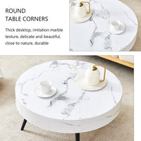 Thumbnail for White Marble-Patterned MDF Round Coffee Table With Black Metal Legs