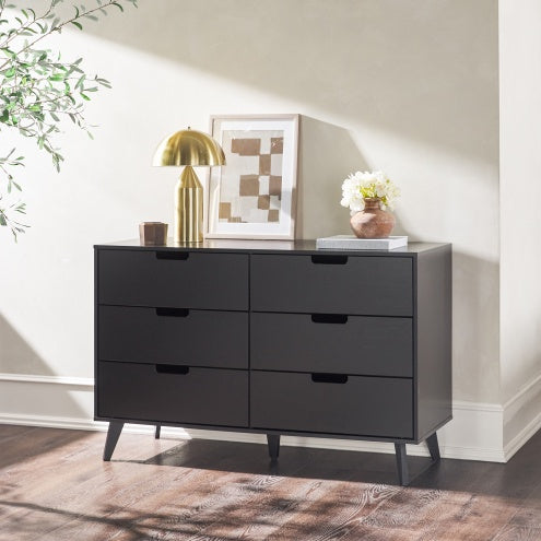 Mid-Century Hans 6-Drawer Dresser With Cut-Out Handles, Black
