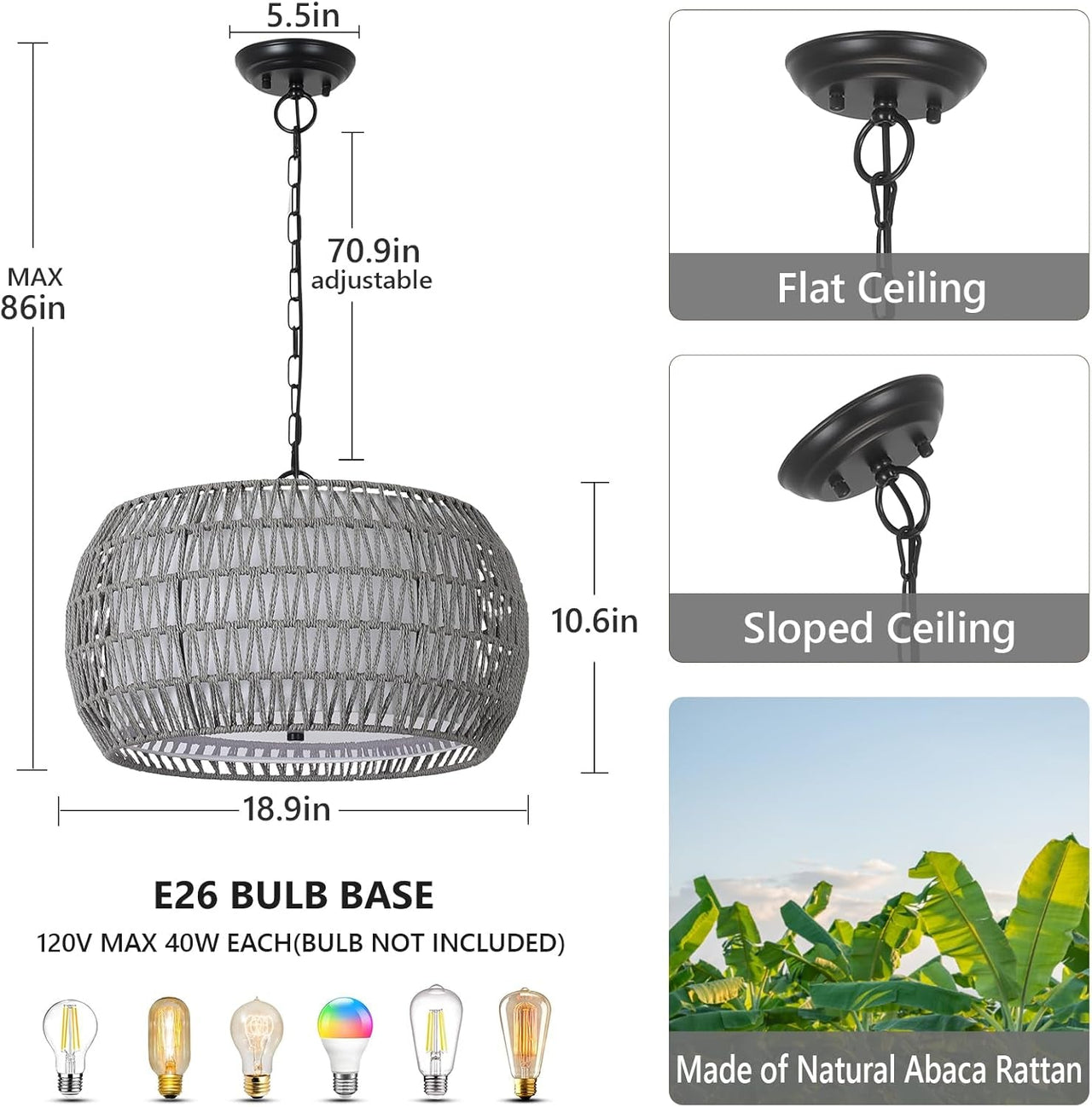 5-Lights Rattan Chandelier