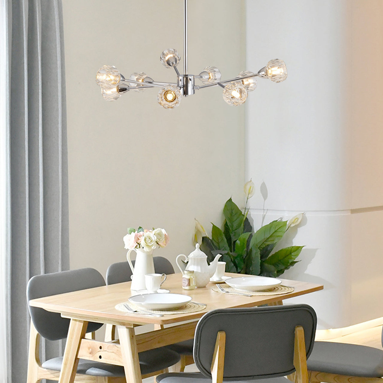 9 Lights Chrome Chandelier for Living Room