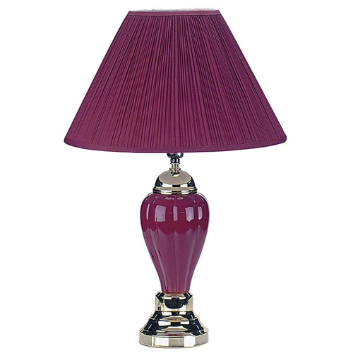 Silver Ceramic Bedside Table Lamp With Magenta Empire Shade