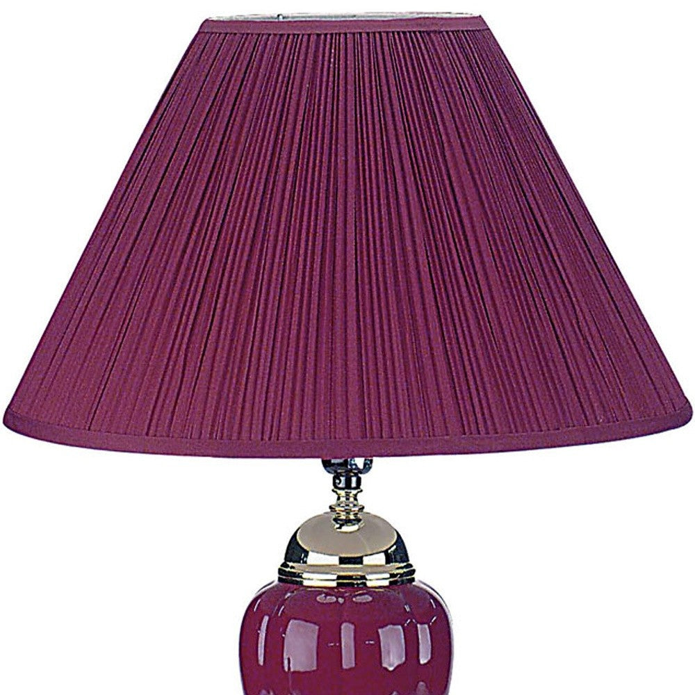 Silver Ceramic Bedside Table Lamp With Magenta Empire Shade