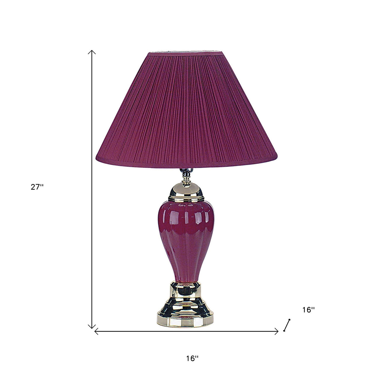 Silver Ceramic Bedside Table Lamp With Magenta Empire Shade