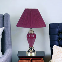 Thumbnail for Silver Ceramic Bedside Table Lamp With Magenta Empire Shade