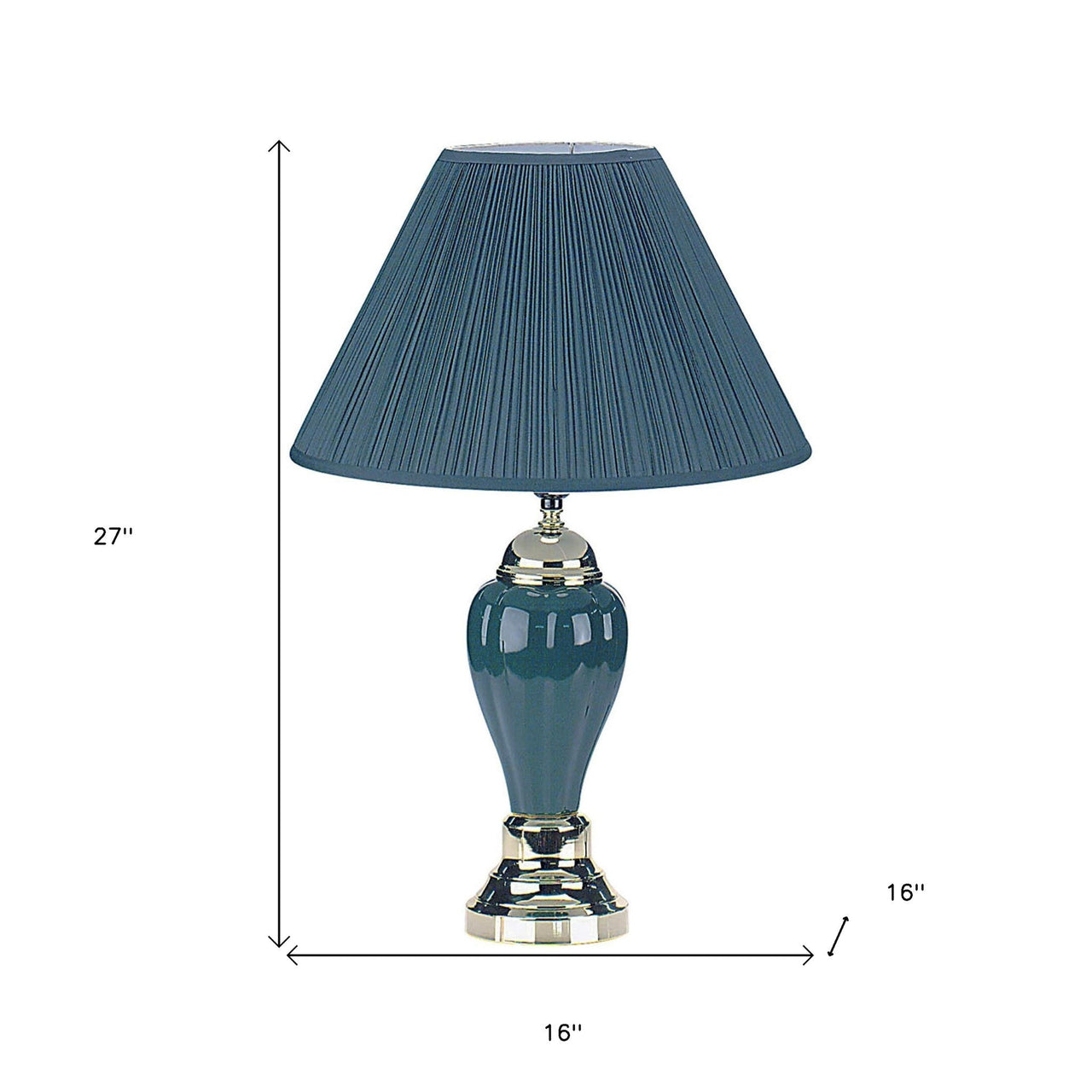 Teal Blue and Gold Ceramic Urn Table Lamp