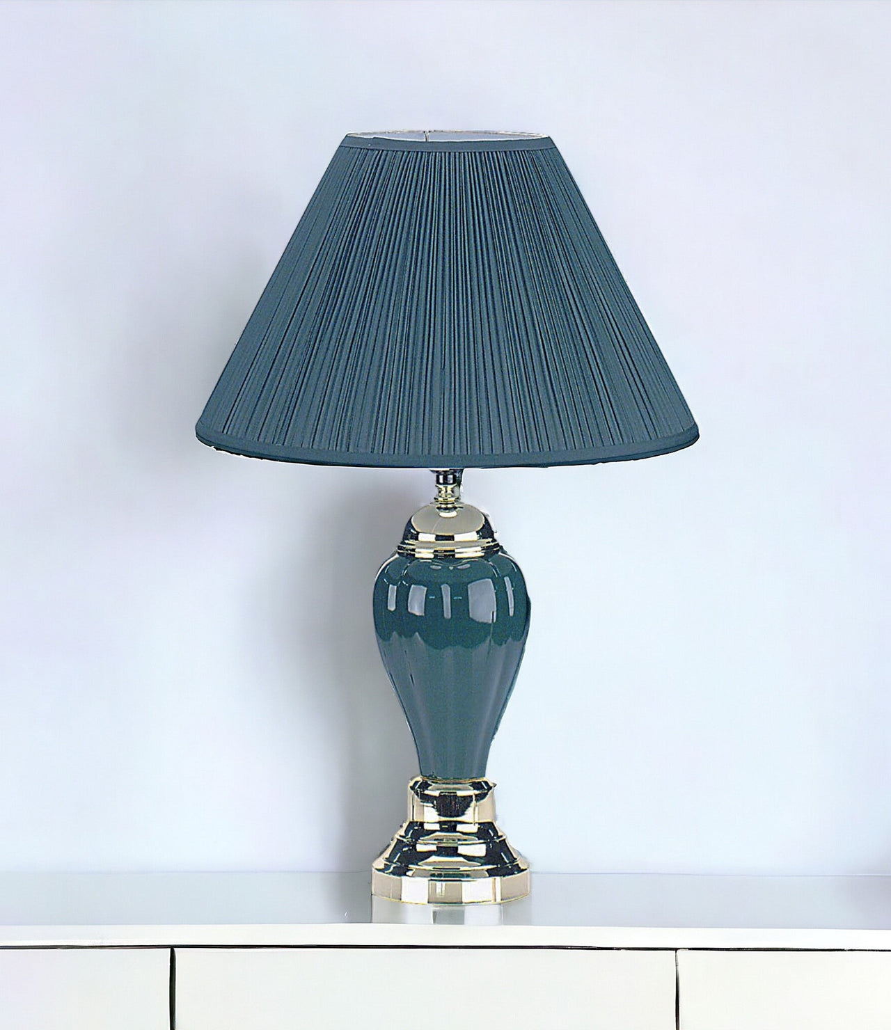 Teal Blue and Gold Ceramic Urn Table Lamp