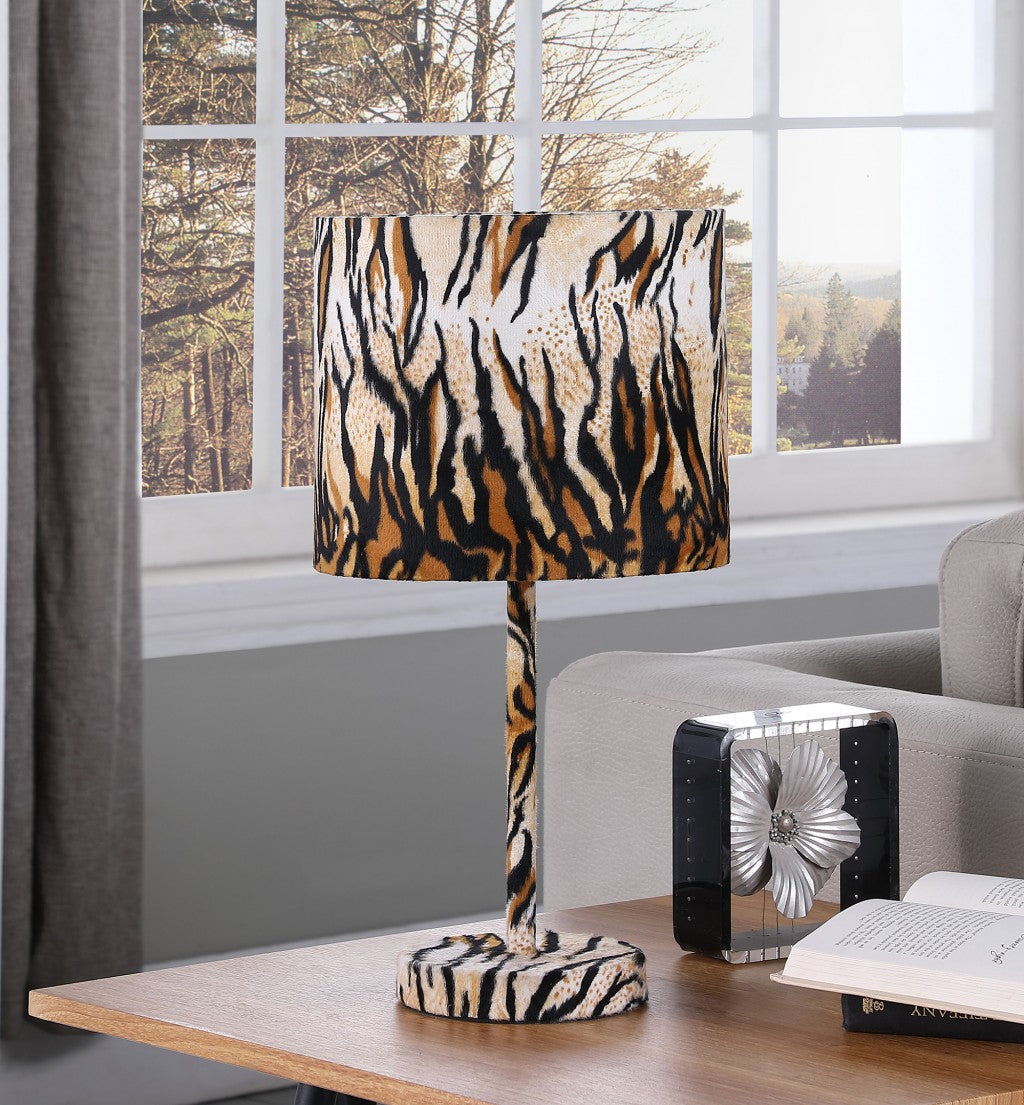 Brown And Black Bedside Table Lamp With Brown And Black Drum Shade