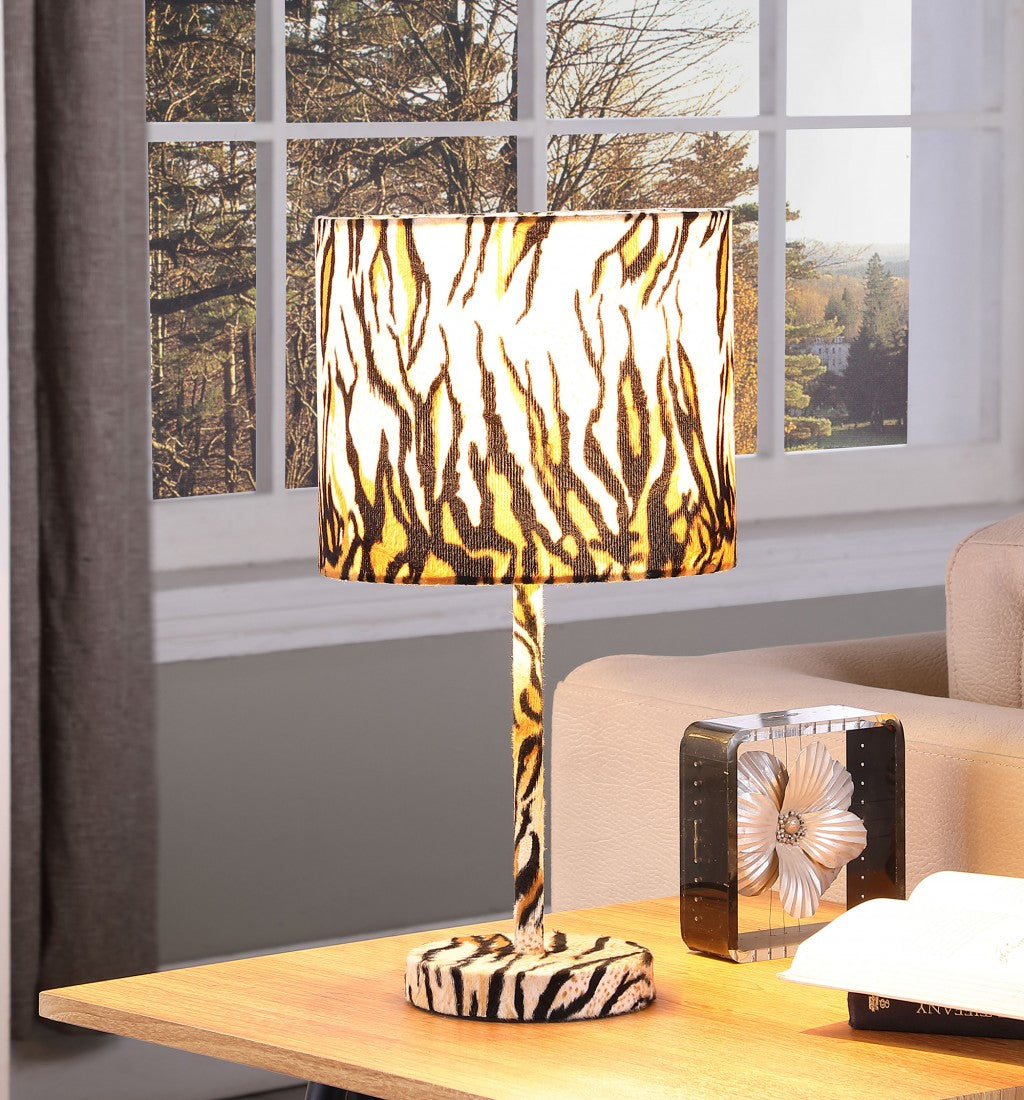 Brown And Black Bedside Table Lamp With Brown And Black Drum Shade