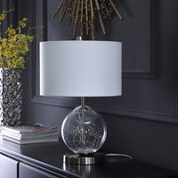 Thumbnail for Translucent Glass Globe LED Table Lamp With White Drum Shade