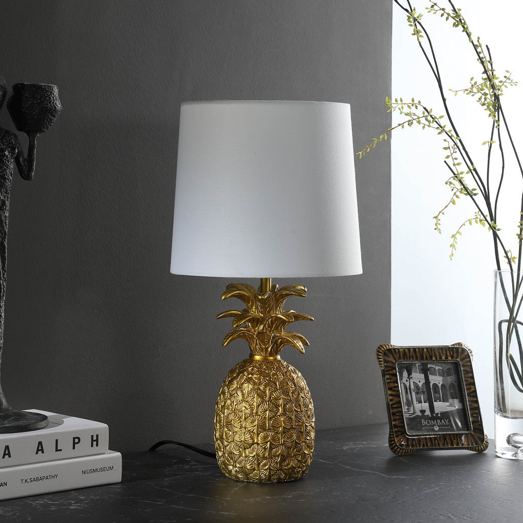 Gold Pineapple Table Lamp With White Empire Shade
