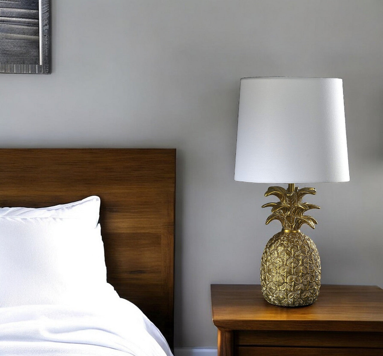 Gold Pineapple Table Lamp With White Empire Shade