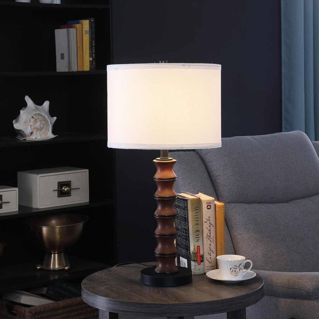 Dark Cherry Polyresin Indents Table Lamp With White Shade