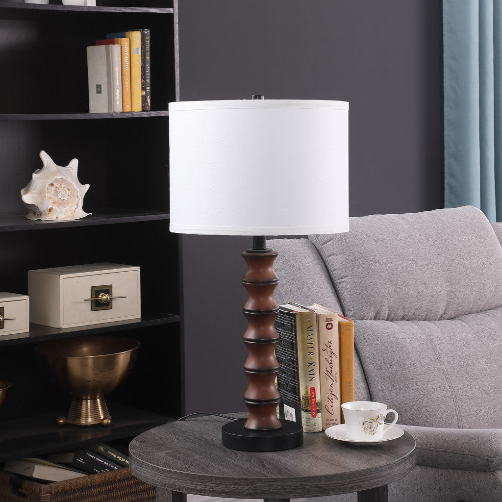Dark Cherry Polyresin Indents Table Lamp With White Shade