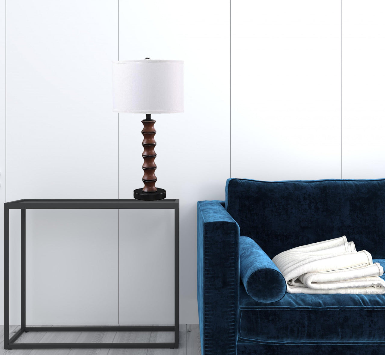 Dark Cherry Polyresin Indents Table Lamp With White Shade
