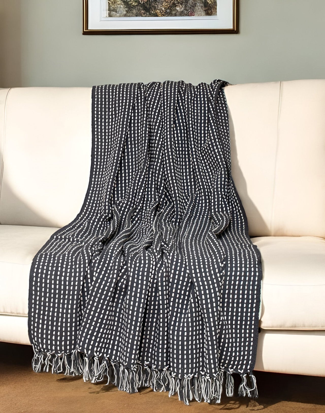 Black and White Cotton Striped Throw Blanket