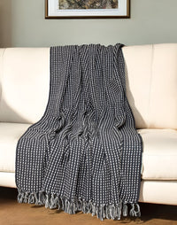 Thumbnail for Black and White Cotton Striped Throw Blanket